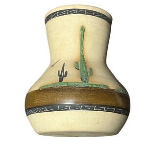 Vintage‎ Betty Selby Signed Southwestern Handpainted Pottery Vase 6" Cactus